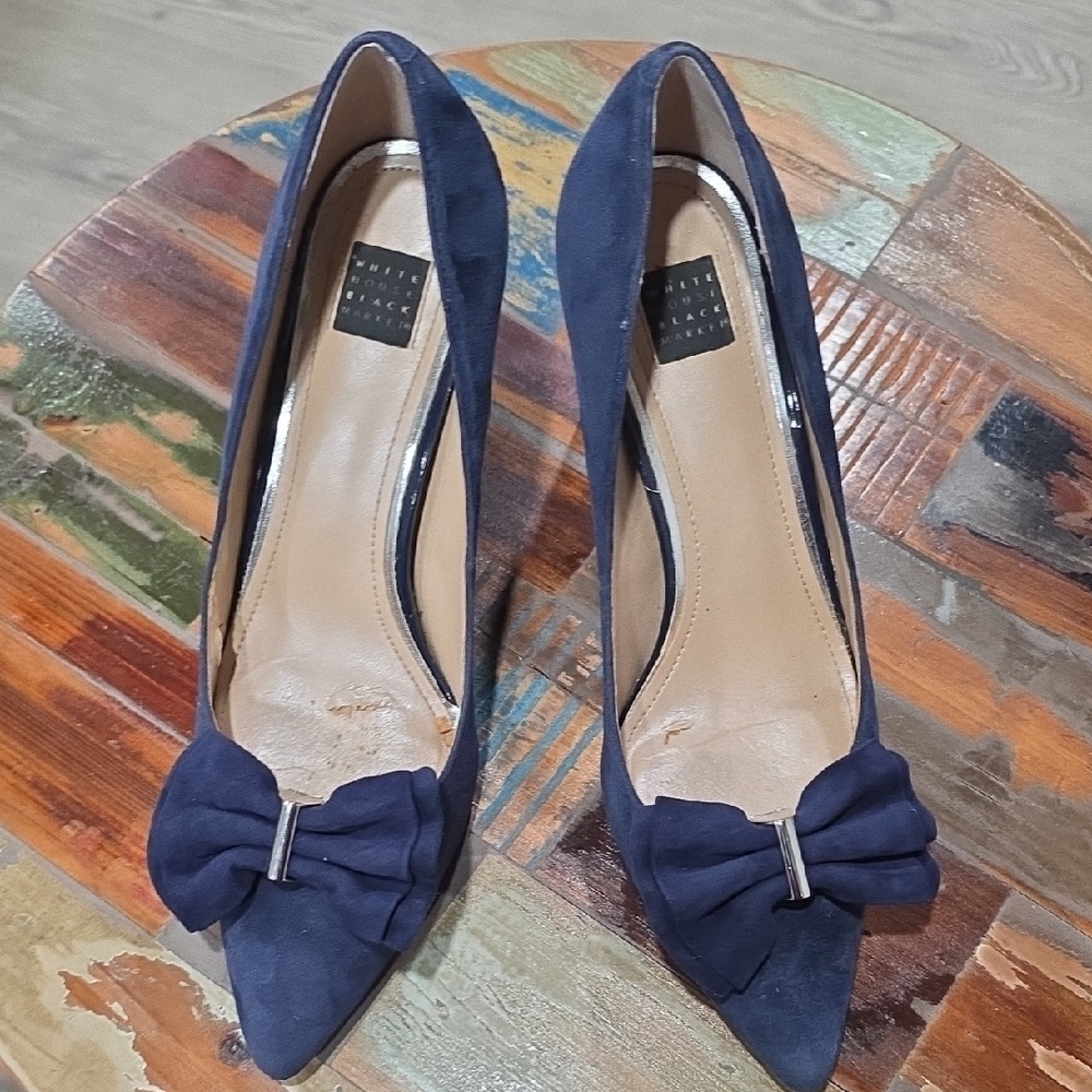 White House Black Market Dark Blue Heels with Bow
